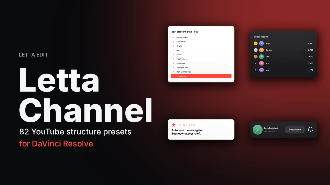 Letta Channel — DaVinci Resolve titles preset preview
