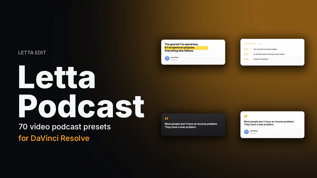 Letta Podcast — DaVinci Resolve titles preset preview
